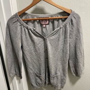Juicy Couture Sweater Women’s S Gray Cardigan 3/4 Sleeve Rabbit Y2K